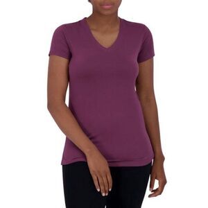 Gaiam Women's Mauve Wine Essential Yoga Slim Fit V-Neck Tee M